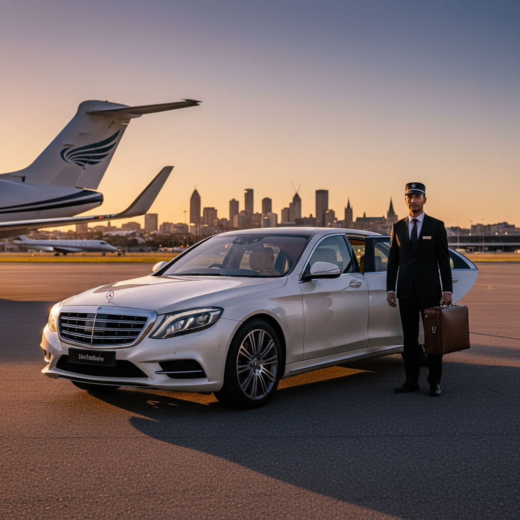 Airport Transfers in Newcastle — luxury chauffeur landing hero